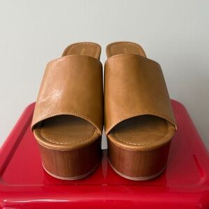 Madden Girl Tan Leather Platform Mules